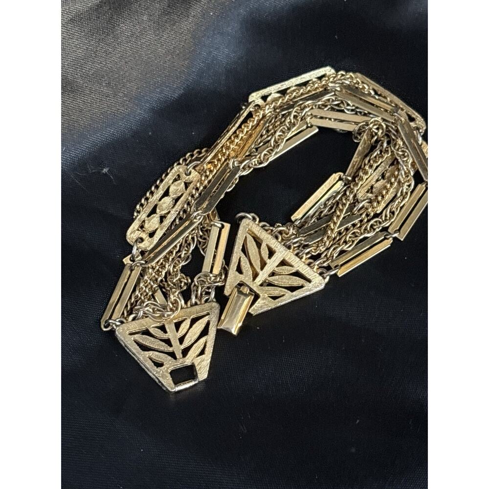 Vintage 50's Multi Chain Bracelet GOld Tone 50's Jewelry Chain Bracelet Ornate